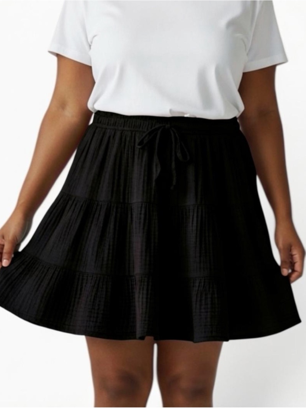 Aerie Gauze Tiered Mini Skirt Black